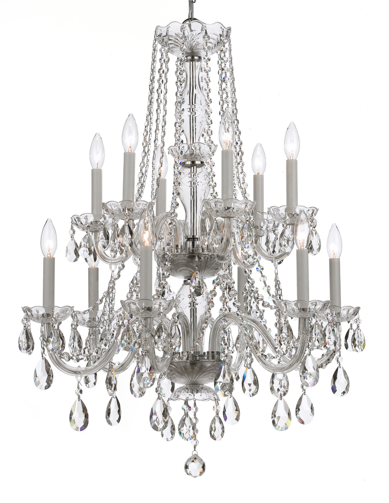 Traditional Crystal 12 Light Clear Italian Crystal Chrome Chandelier