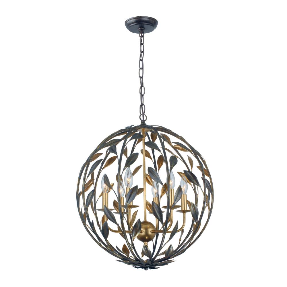 Broche 6 Light English Bronze + Antique Gold Sphere Chandelier