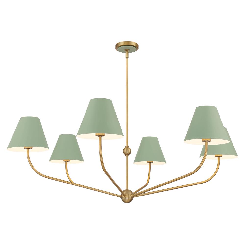 Xavier 6 Light Vibrant Gold + Green Chandelier