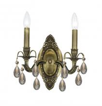 Crystorama 5562-AB-GT-MWP - Dawson 2 Light Golden Teak Crystal Antique Brass Sconce