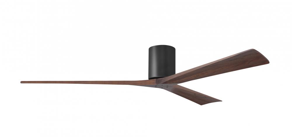 Irene-3H three-blade flush mount paddle fan in Matte Black finish with 72” solid walnut tone bla