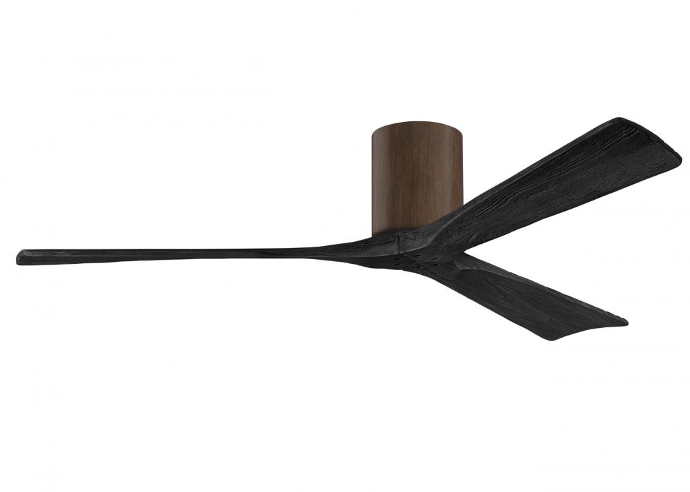 Irene-3H three-blade flush mount paddle fan in Walnut finish with 60” solid matte black wood bla