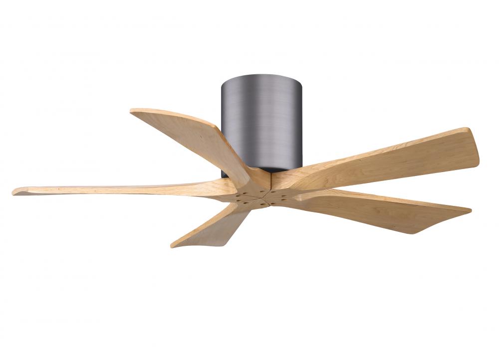 Irene-5H three-blade flush mount paddle fan in Brushed Pewter finish with 42” Light Maple tone b