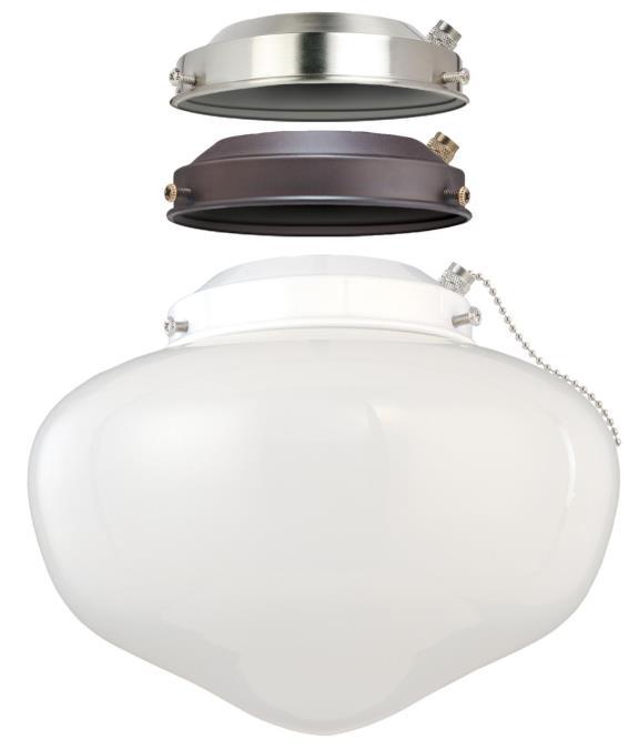 3-in-1 LED Schoolhouse Ceiling Fan Light Kit White Opal Glass, Includes Three Fitters