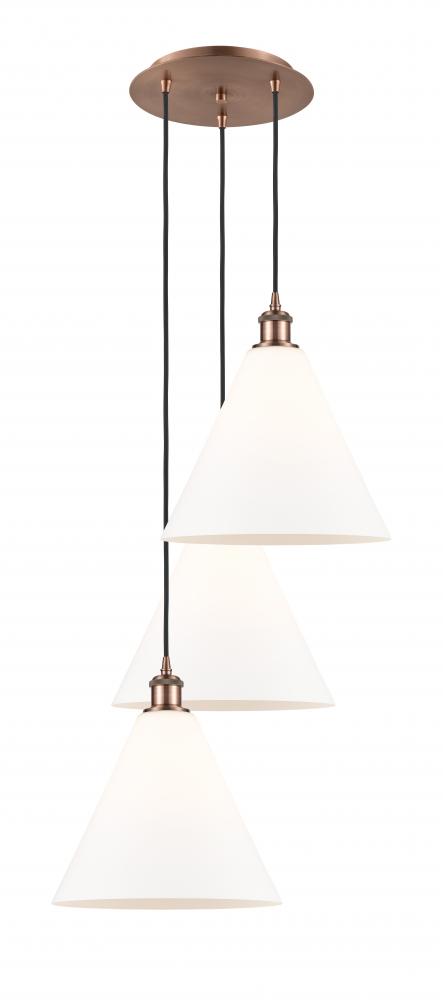 Berkshire - 3 Light - 19 inch - Antique Copper - Cord Hung - Multi Pendant