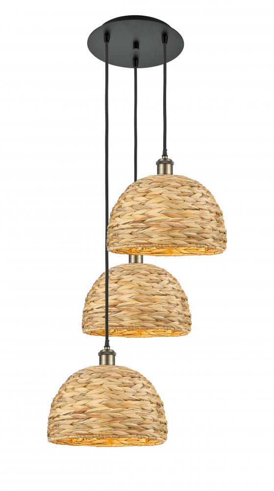 Woven Rattan - 3 Light - 19 inch - Black Antique Brass - Cord hung - Multi Pendant