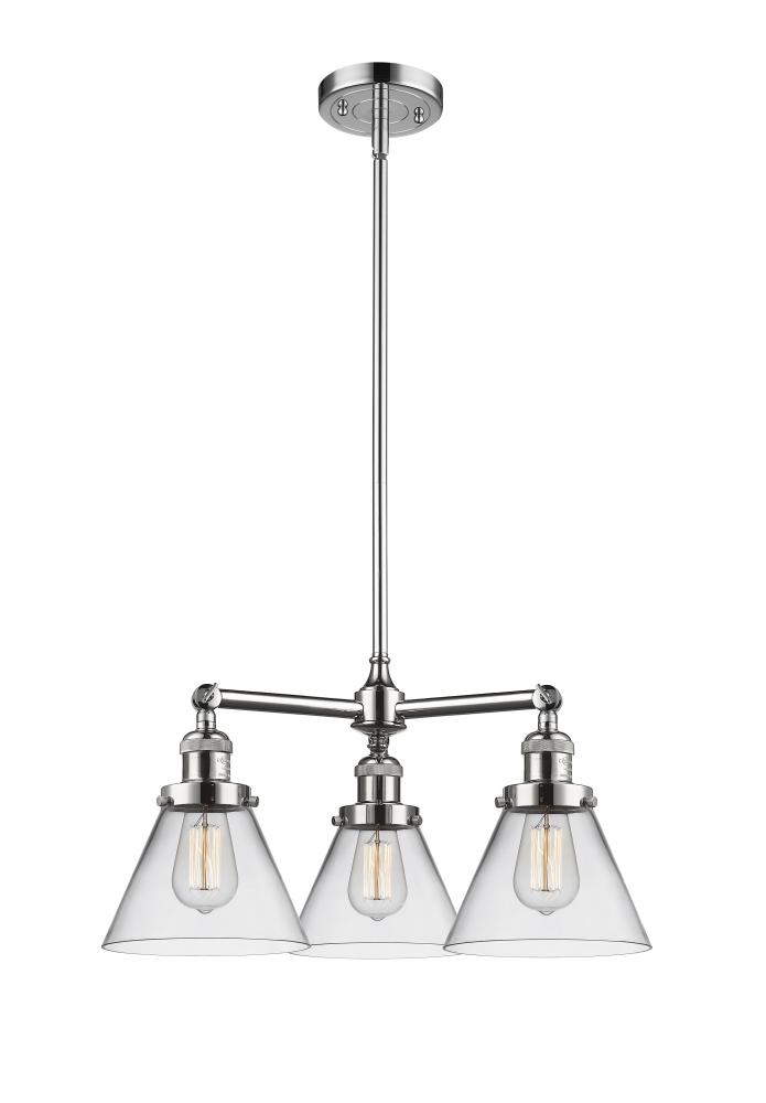 Cone - 3 Light - 22 inch - Polished Chrome - Stem Hung - Chandelier