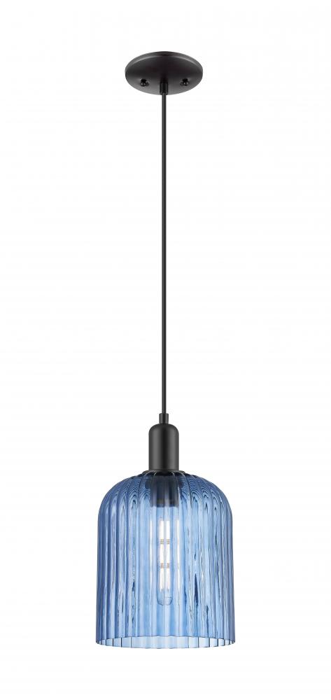Bridal Veil - 1 Light - 8 inch - Matte Black - Cord hung - Mini Pendant