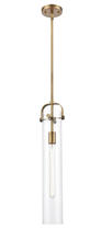 Innovations Lighting 413-1S-BB-4CL - Pilaster - 1 Light - 4 inch Glass - Brushed Brass - Cord hung - Mini Pendant