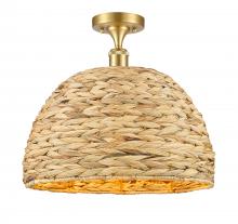 Innovations Lighting 516-1C-SG-RBD-16-NAT - Woven Rattan - 1 Light - 16 inch - Satin Gold - Semi-Flush Mount