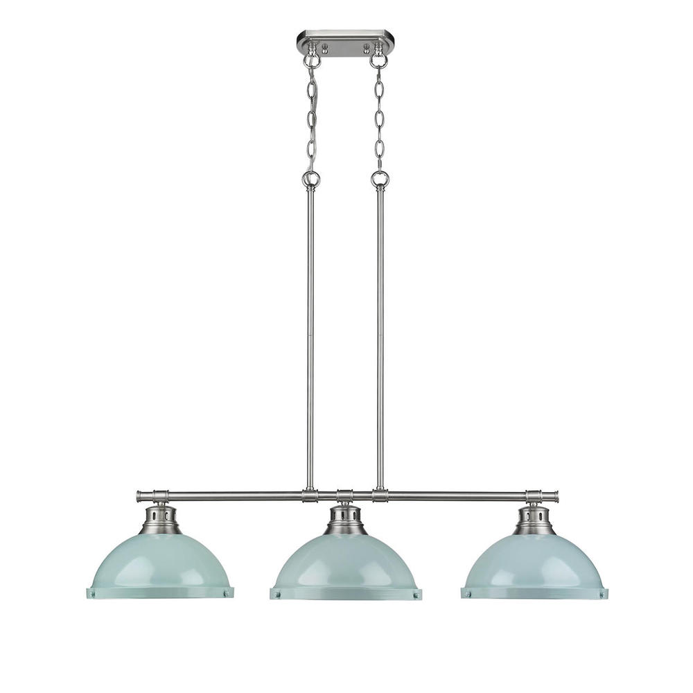 Duncan 3-Light Linear Pendant in Pewter with Seafoam