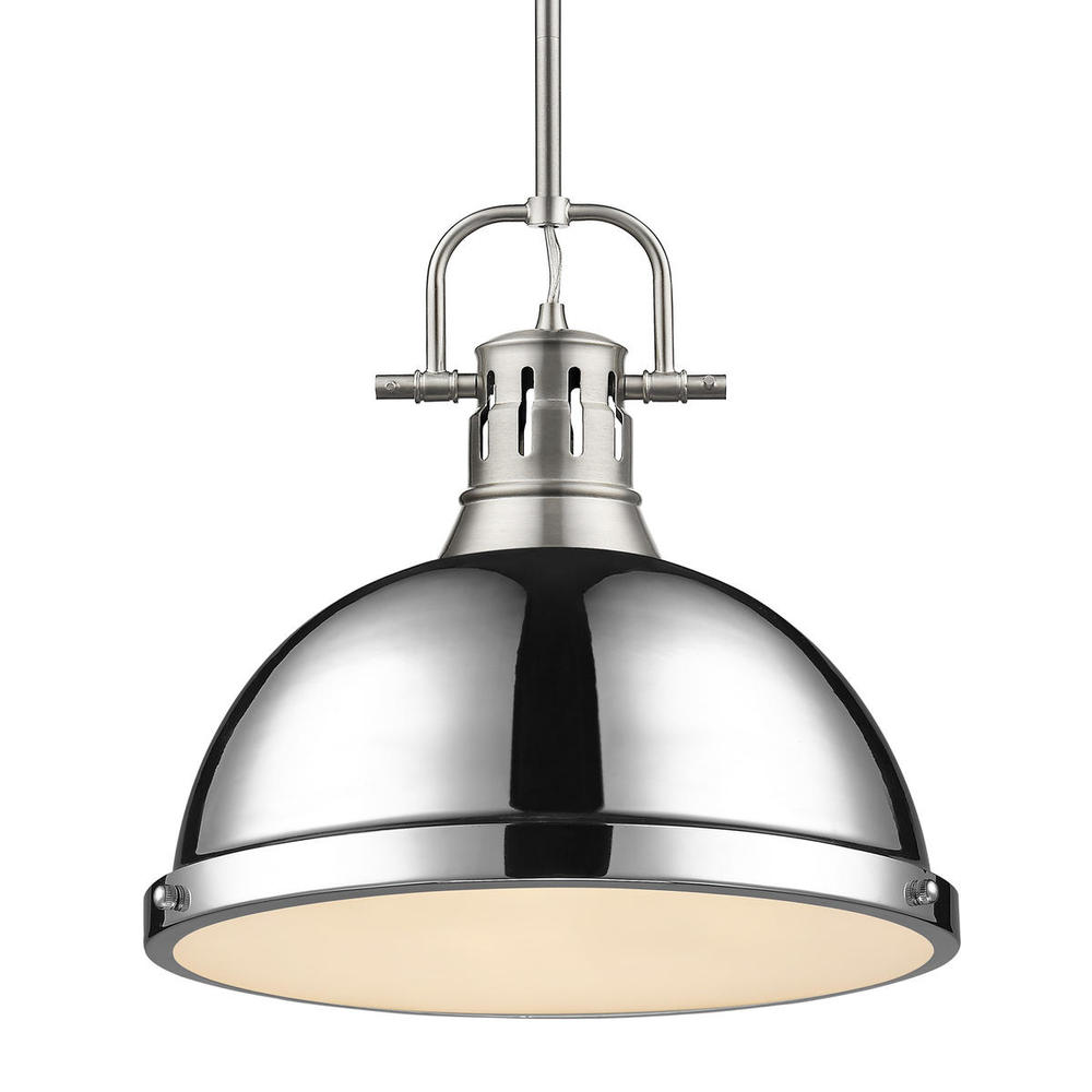 Duncan 1-Light Pendant with Rod in Pewter with Chrome