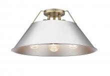 Golden 3306-3FM AB-CH - Orwell 3-Light Flush Mount in Aged Brass with Chrome