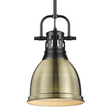 Golden 3604-S BLK-AB - Duncan Small Pendant with Rod in Matte Black with Aged Brass