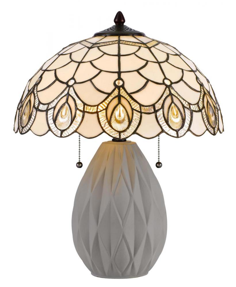 60W X 2 Tiffany Table Lamp with Pull Chain Switch and Resin Lamp Body