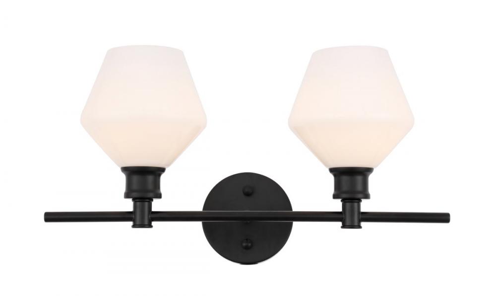 Gene 2 light Black and Frosted white glass Wall sconce