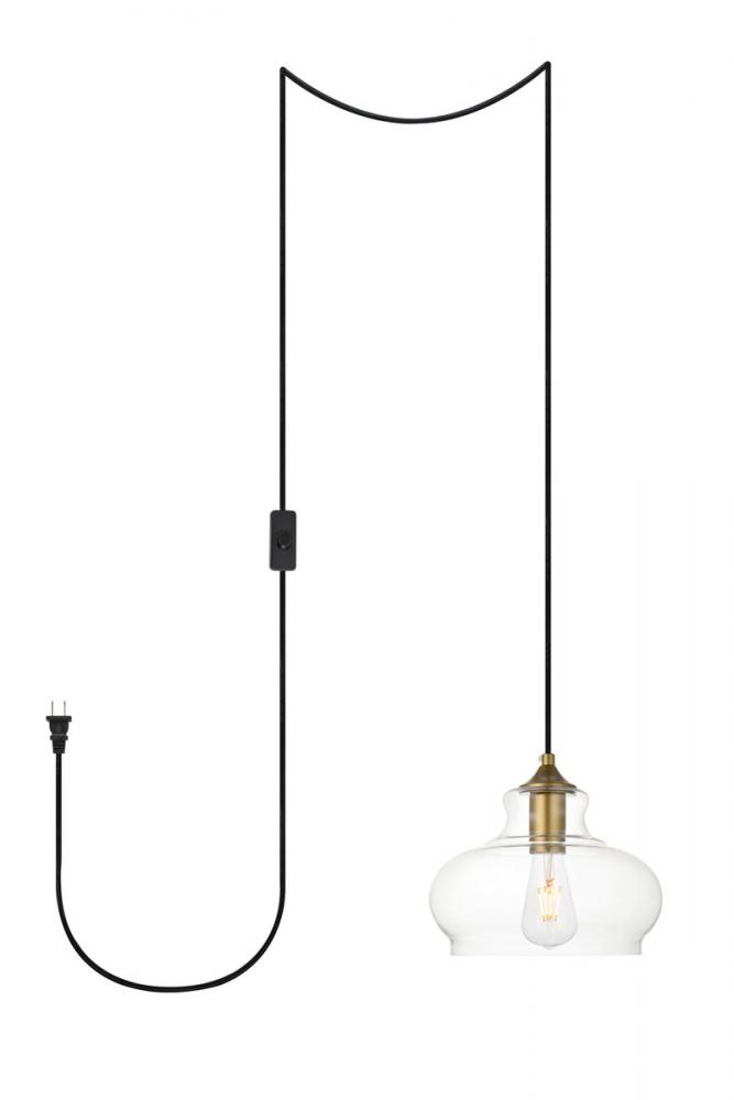 Destry 1 Light brass plug-in Pendant With Clear Glass