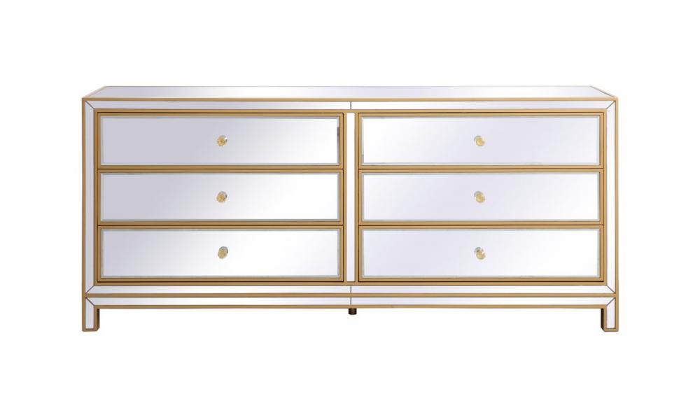 Reflexion 72 in. mirrored six drawer chest in gold