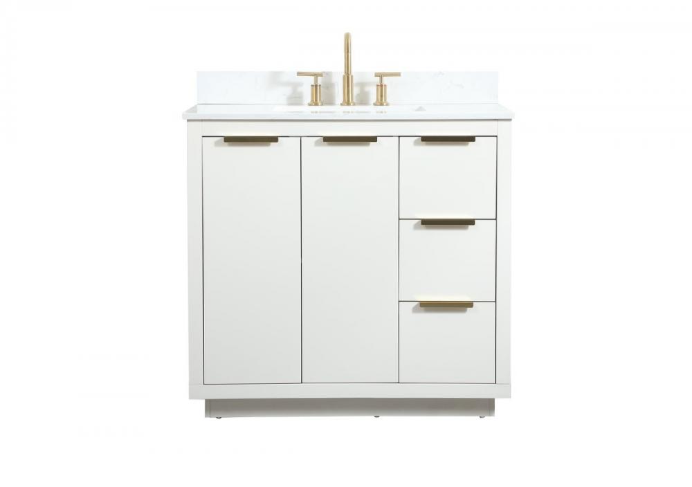 36 Inch Single Bathroom Vanity in White with Backsplash