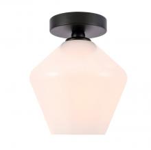 Elegant LD2255BK - Gene 1 Light Black and Frosted White Glass Flush Mount