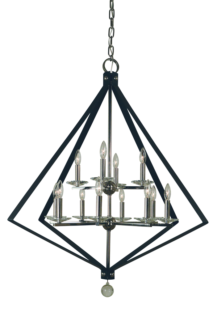 12-Light Polished Nickel/Matte Black Ice Chandelier