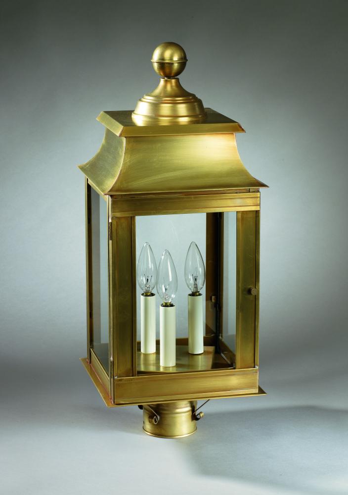 Pagoda Post Dark Brass 3 Candelabra Sockets Clear Glass