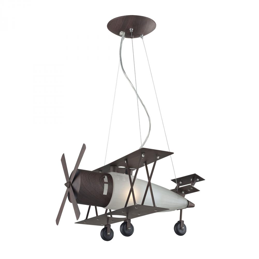 Novelty 1-Light Pendant in Walnut Finish with Bi-Plane Motif