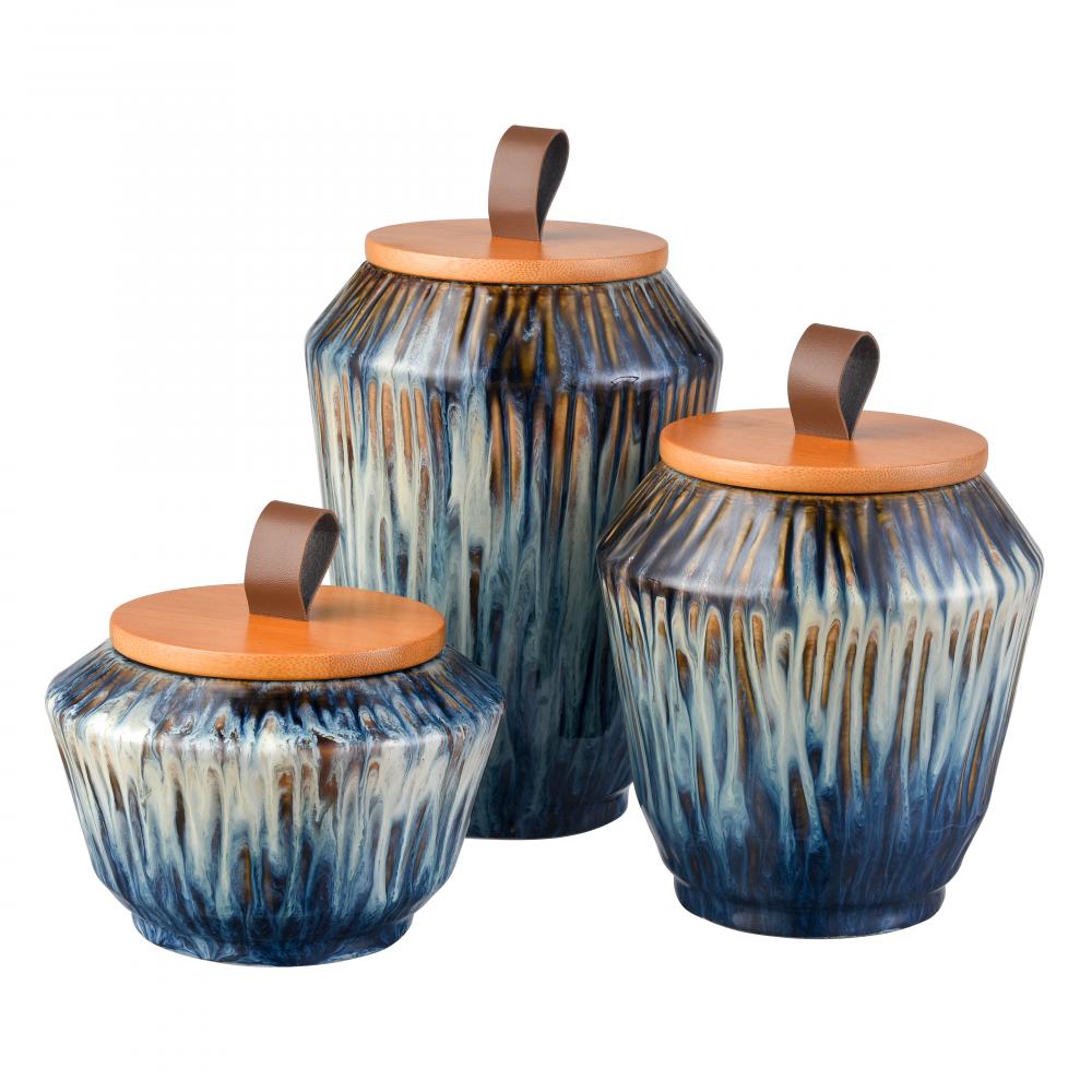 Mulry Jar - Set of 3 Green Prussian Blue Glazed